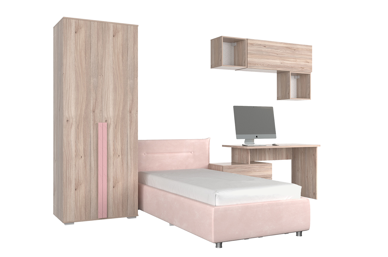 Комплект детской мебели Лайк К53 (дуб мария/роуз/нежно-розовый (велюр))