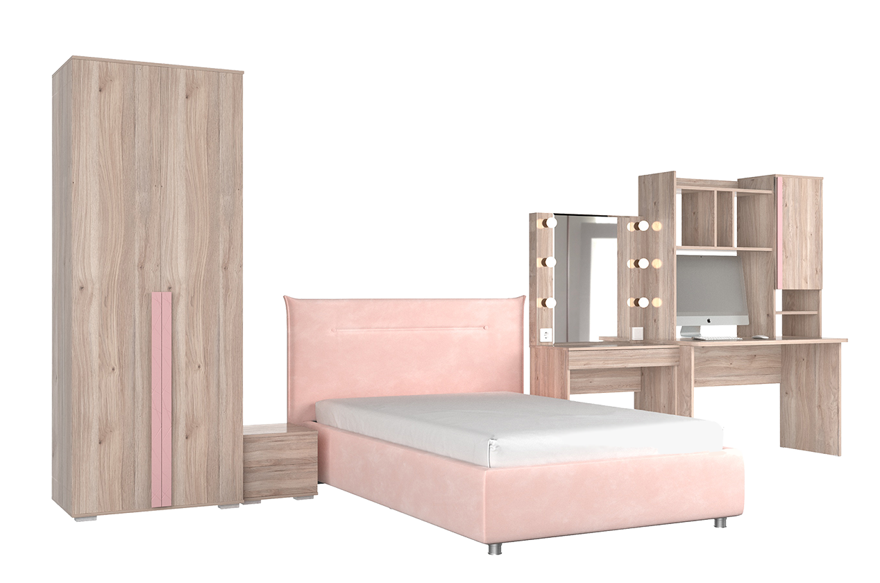 Комплект детской мебели Лайк К63 (дуб мария/роуз/нежно-розовый (велюр))