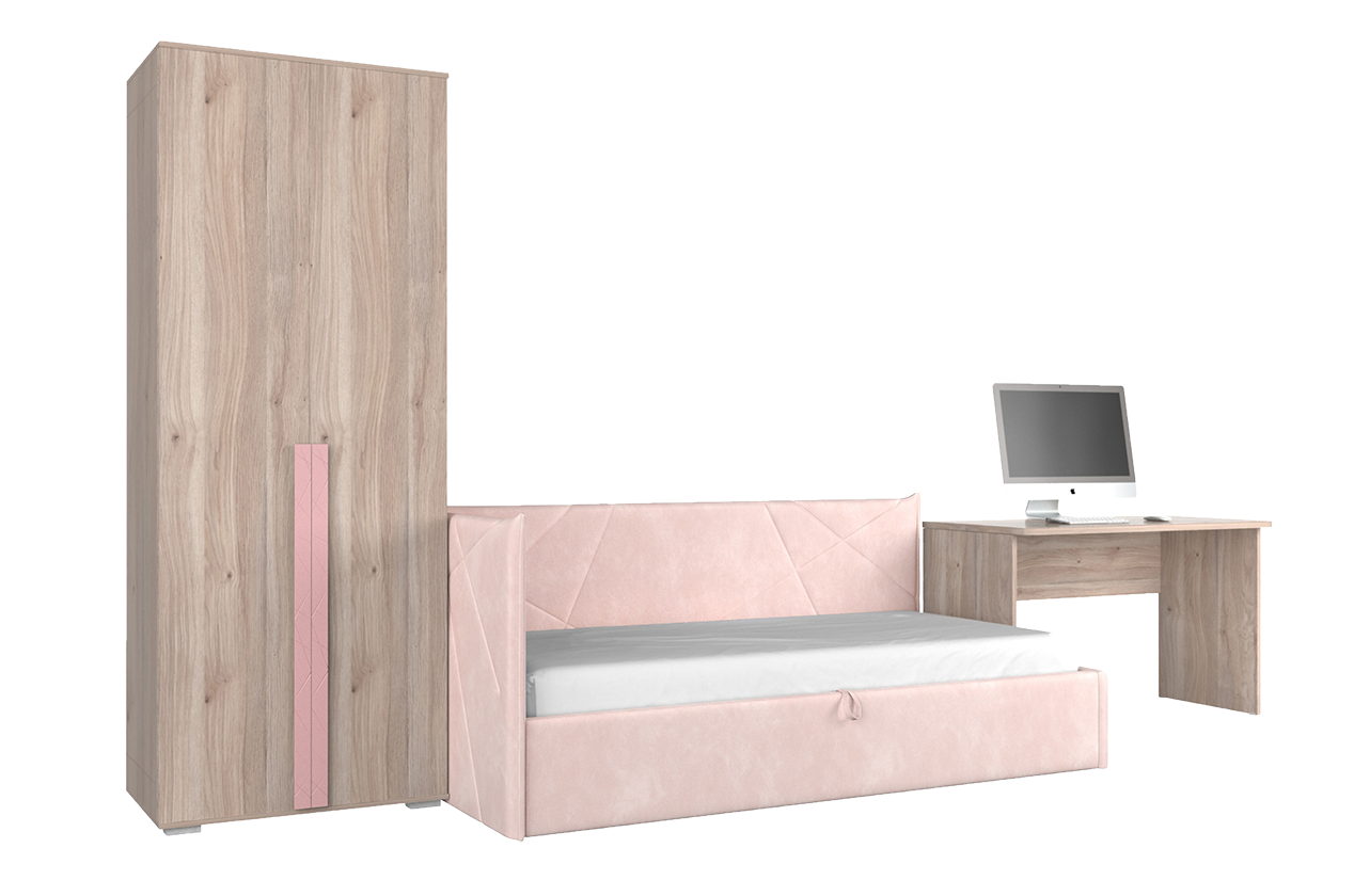 Комплект детской мебели Лайк К4 (дуб мария/роуз/нежно-розовый (велюр))