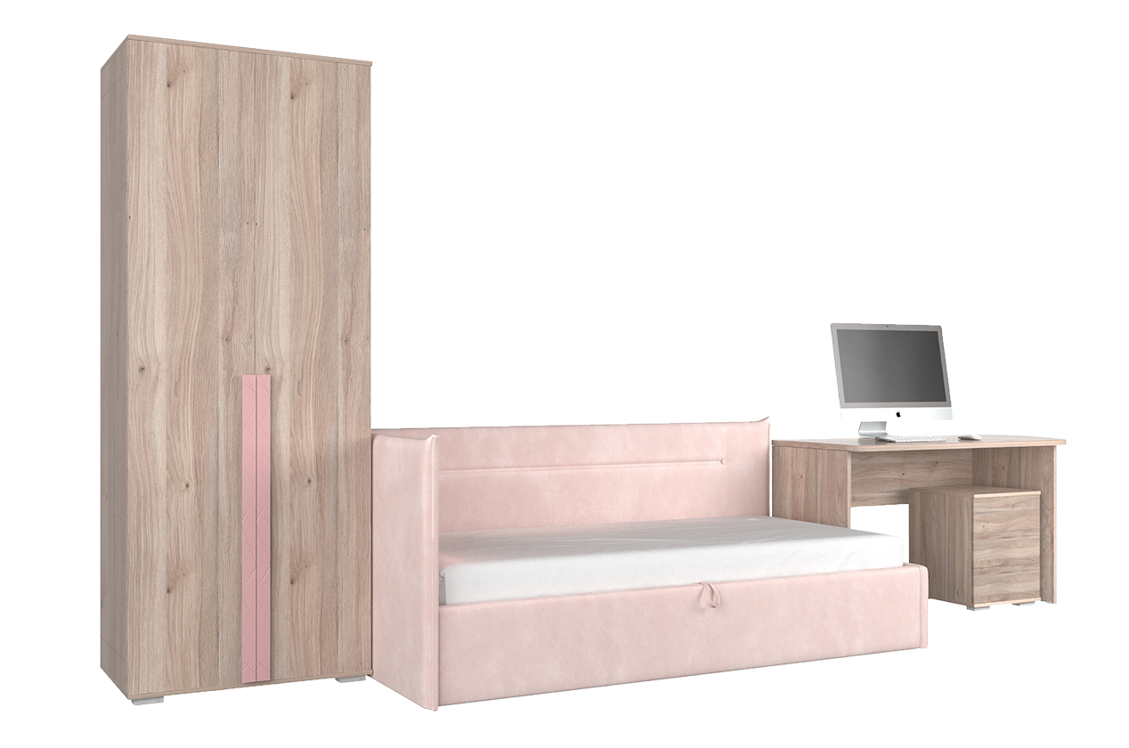 Комплект детской мебели Лайк К10 (дуб мария/роуз/нежно-розовый (велюр))