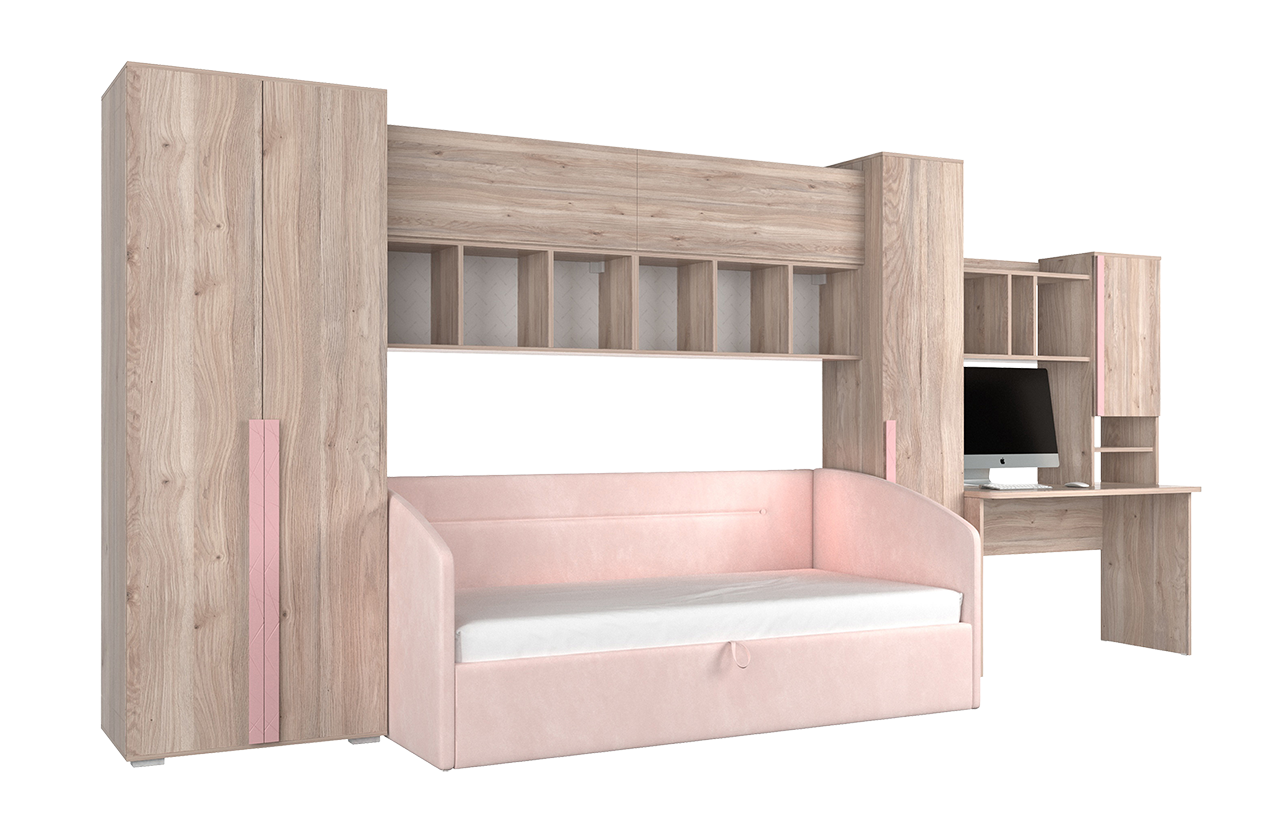 Комплект детской мебели Лайк К40 (дуб мария/роуз/нежно-розовый (велюр))