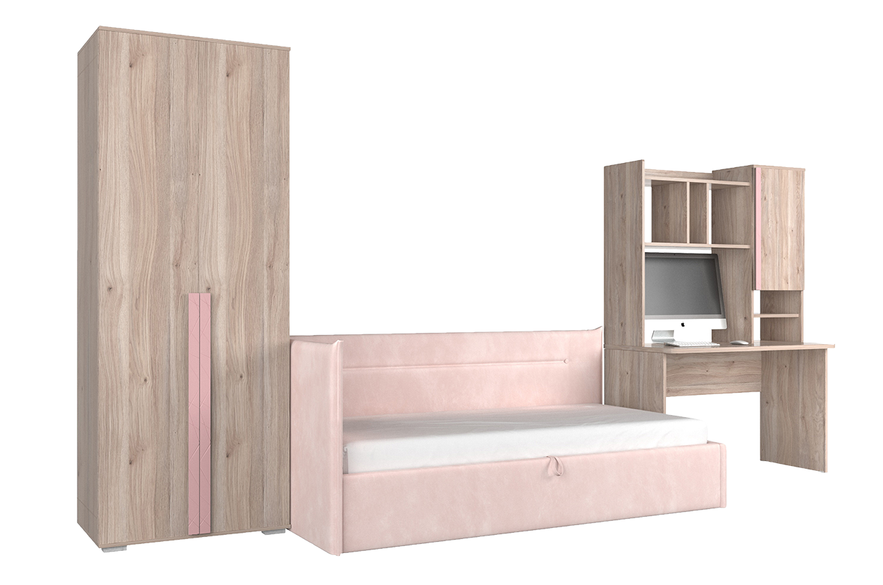 Комплект детской мебели Лайк К15 (дуб мария/роуз/нежно-розовый (велюр))