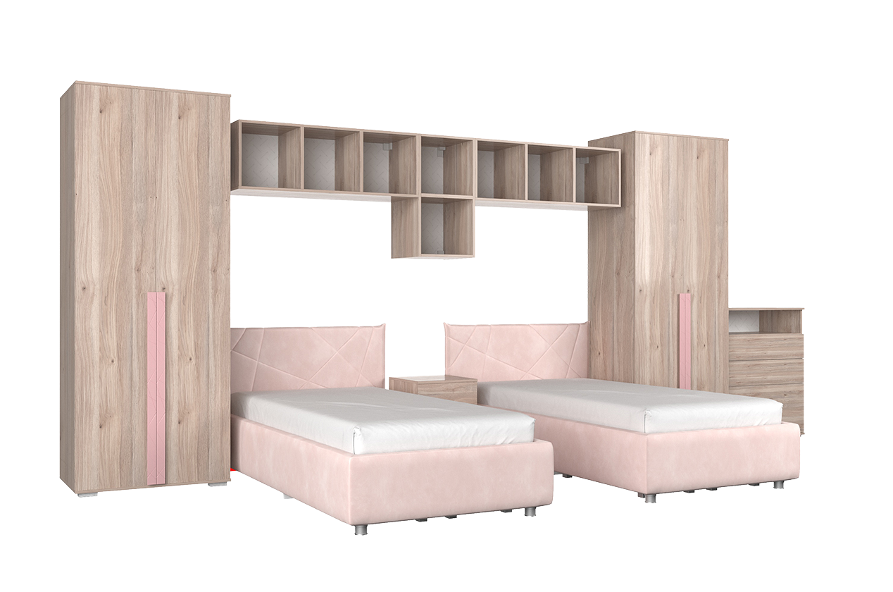 Комплект детской мебели Лайк К92 (дуб мария/роуз/нежно-розовый (велюр))