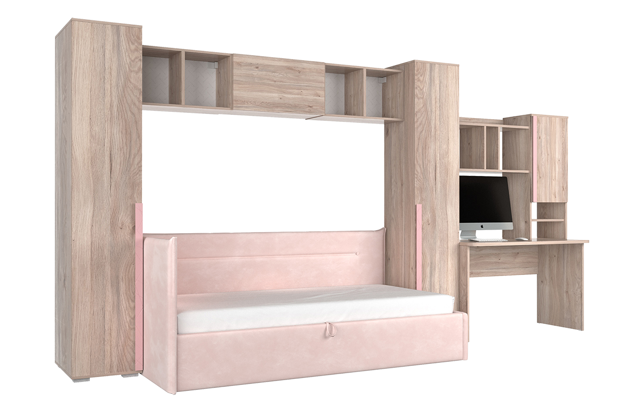 Комплект детской мебели Лайк К108 (дуб мария/роуз/нежно-розовый (велюр))