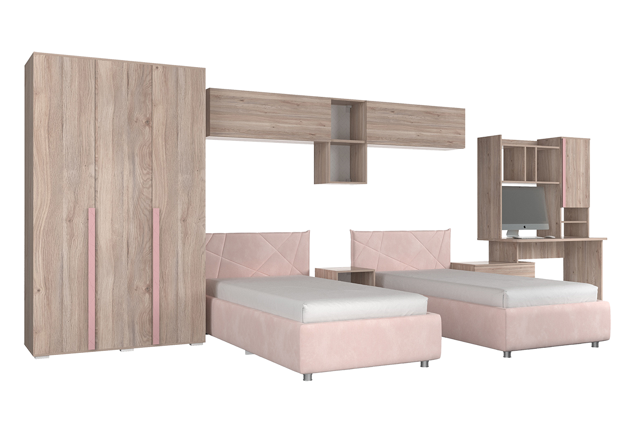 Комплект детской мебели Лайк К99 (дуб мария/роуз/нежно-розовый (велюр))