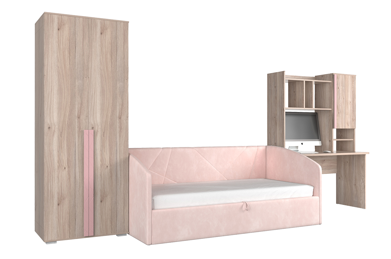Комплект детской мебели Лайк К12 (дуб мария/роуз/нежно-розовый (велюр))