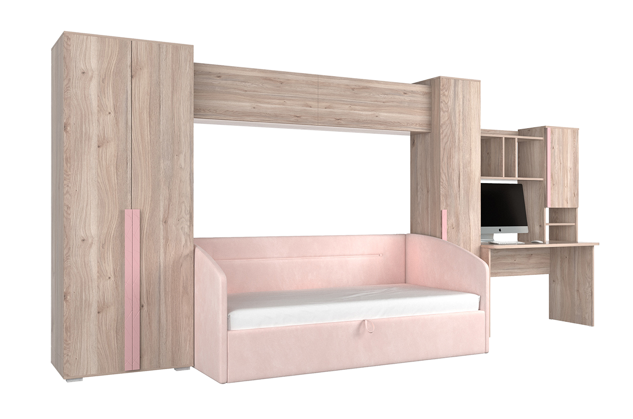 Комплект детской мебели Лайк К42 (дуб мария/роуз/нежно-розовый (велюр))
