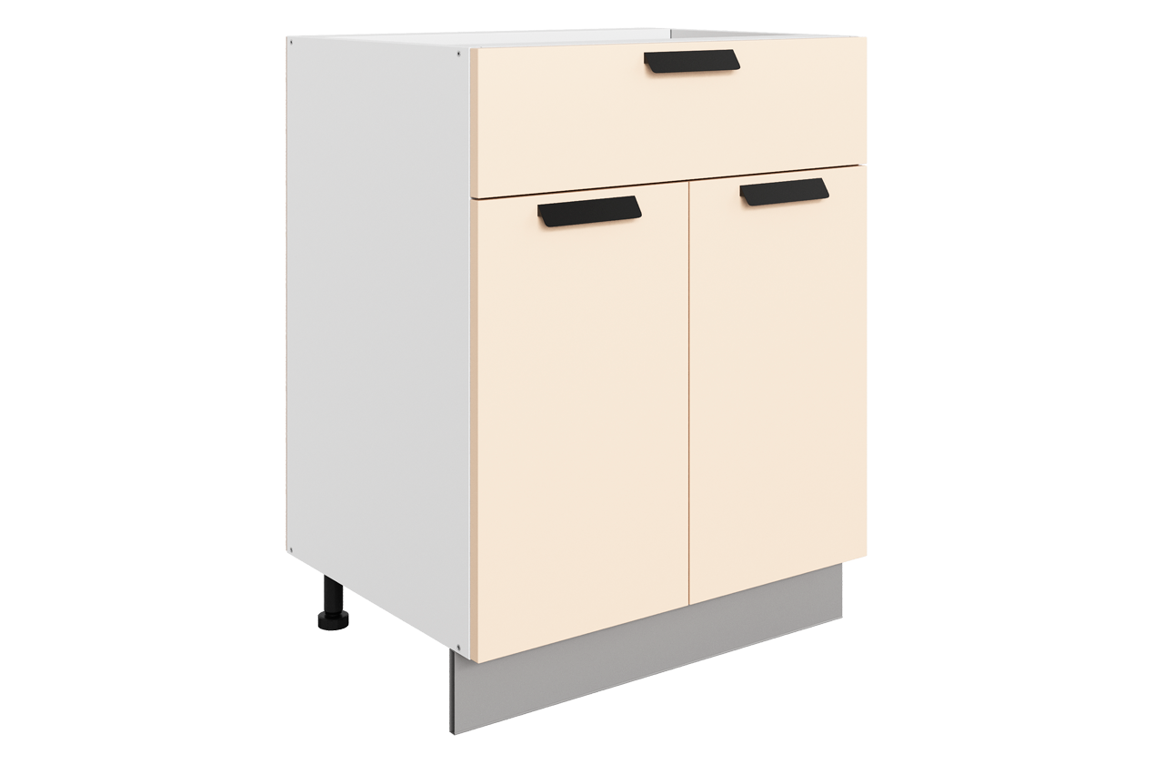 Джаз Шкаф рабочий L600 B500 Слим (2 дв. гл. 1 ящ.) (эмаль) (белый/крем)