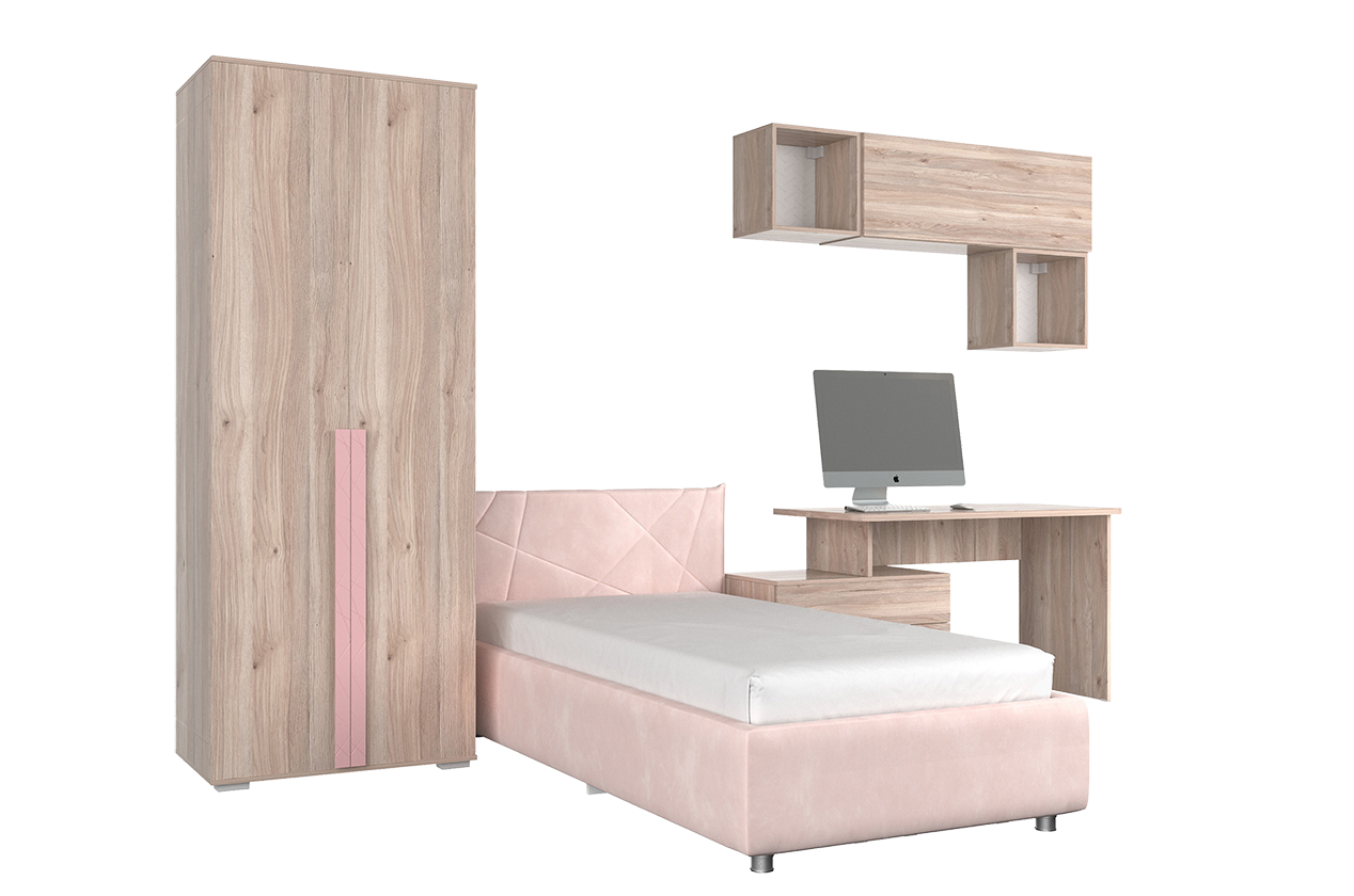 Комплект детской мебели Лайк К52 (дуб мария/роуз/нежно-розовый (велюр))