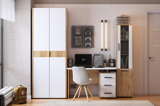 Домашний офис "Мебельсон К3" (дуб крафт золотой/белый/белое дерево)