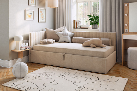 Кровать с подъемным механизмом Твикс (Тахта) 90х200 см (капучино (велюр))