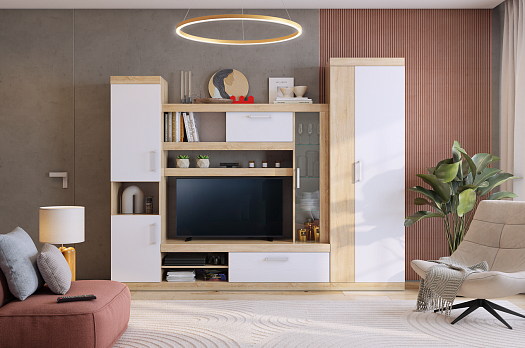 Стенка для гостиной Макси К1 (дуб сонома/белое дерево)