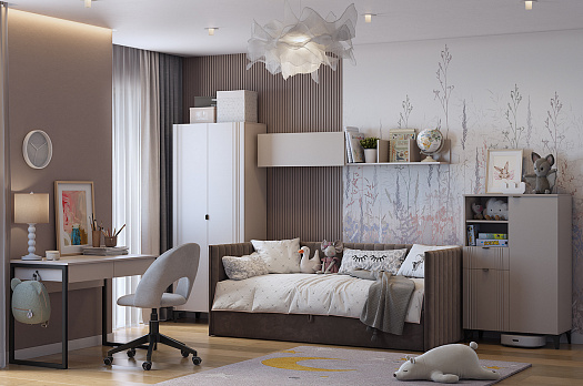 Набор детской мебели "Мебельсон К2" (кашемир/фрапучино матовый/черный/латте (велюр))