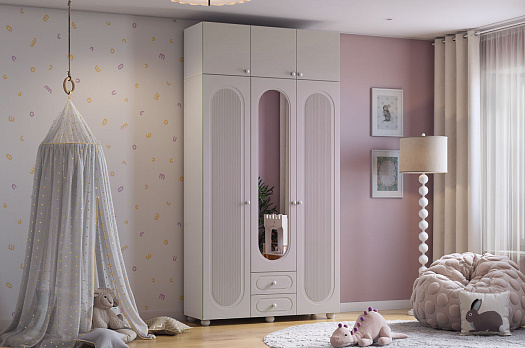 Шкаф трехдверный "Милана К1" (белое дерево/сакура)