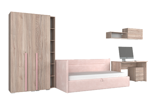 Комплект детской мебели Лайк К114 (дуб мария/роуз/нежно-розовый (велюр))