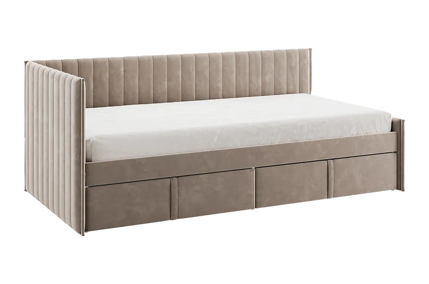 Кровать с ящиками Твикс (Тахта) 90х200 см (латте (велюр))