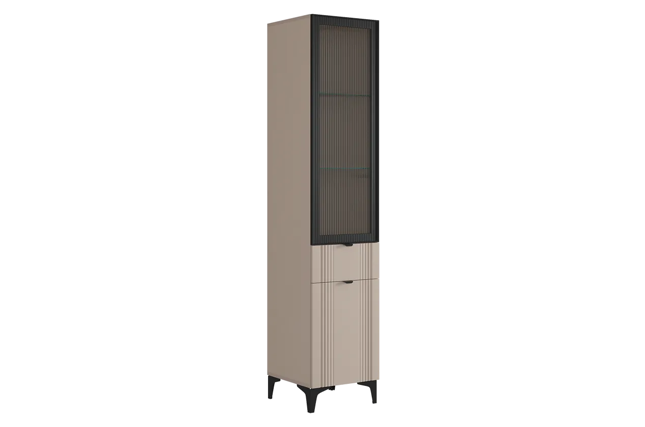 Рич Шкаф однодверный (со стеклом) (кашемир/фрапучино матовый/черный)